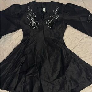 Maje Black Long Sleeve Dress with Embellishments
